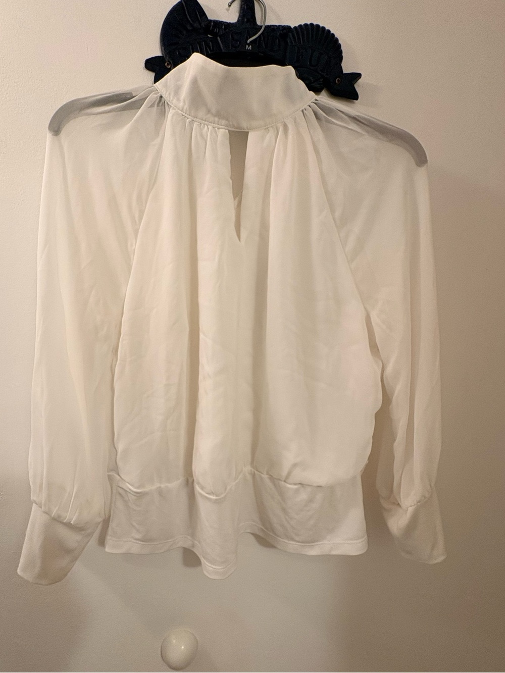 White High-Neck Blouse with Keyhole Detail